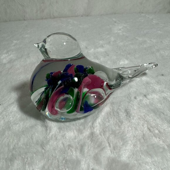 Handcrafted Joe St. Clair Art Glass Bird Figurine With Multicolored Swirls - Picture 3 of 8
